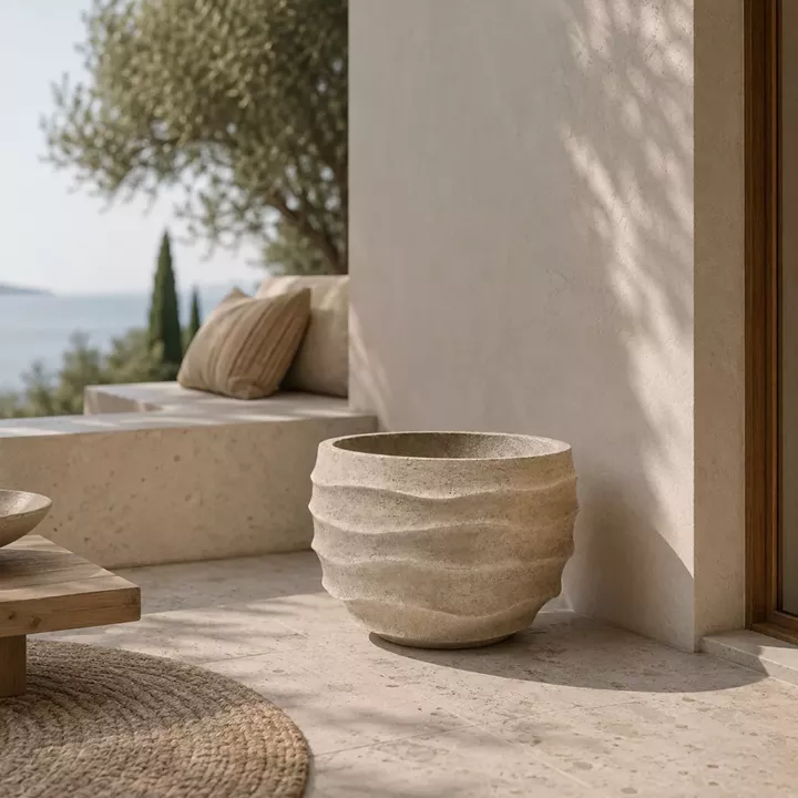 Artekko Raw Μπεζ Τσιμεντένια Γλάστρα με Οπή Αποστράγγισης (43x43x28)cm