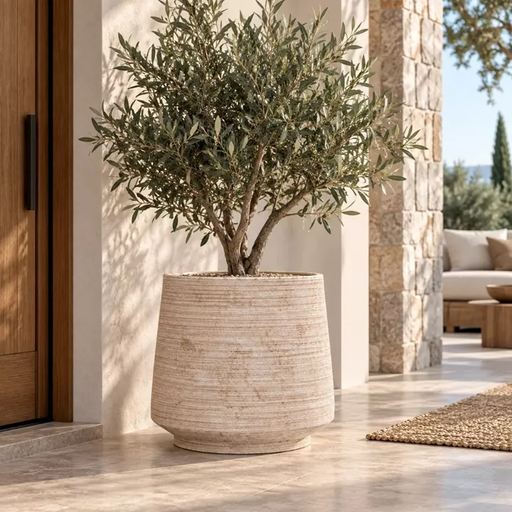Artekko Raw Μπεζ Τσιμεντένια Γλάστρα με Οπή Αποστράγγισης (53.5x53.5x45)cm
