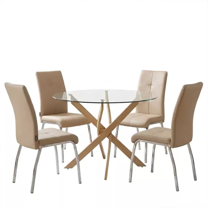 Dining Room with Ariadne Mocha Chairs and Antoro Glass Table Φ100x75cm Set of 5pcs
