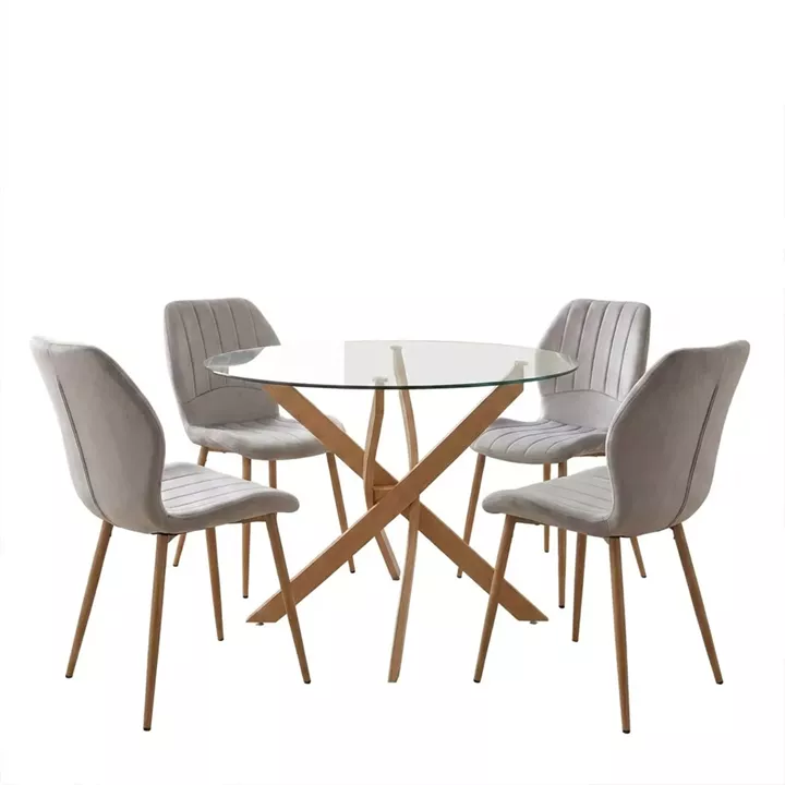 Dining Room with Jelour Grey Chairs and Antoro Glass Table D100x75 Set of 5pcs