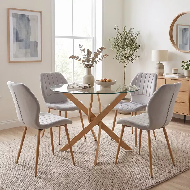 Dining Room with Jelour Grey Chairs and Antoro Glass Table D100x75 Set of 5pcs