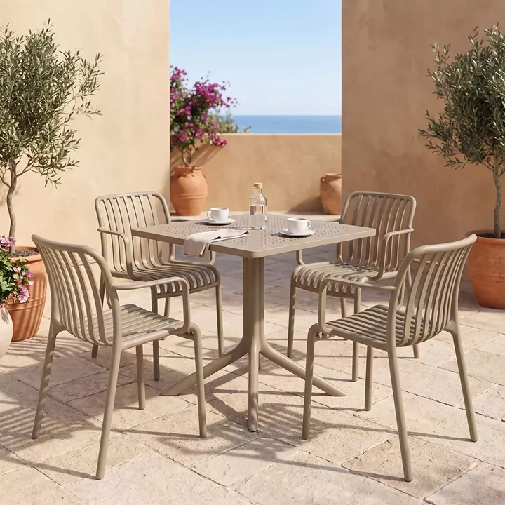 Dining set Zoi Groovy pakoworld set 5pcs cappuccino PP 80x80x74cm