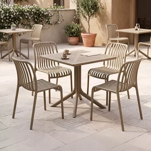 Dining set Zoi Groovy pakoworld set 5pcs cappuccino PP 80x80x74cm