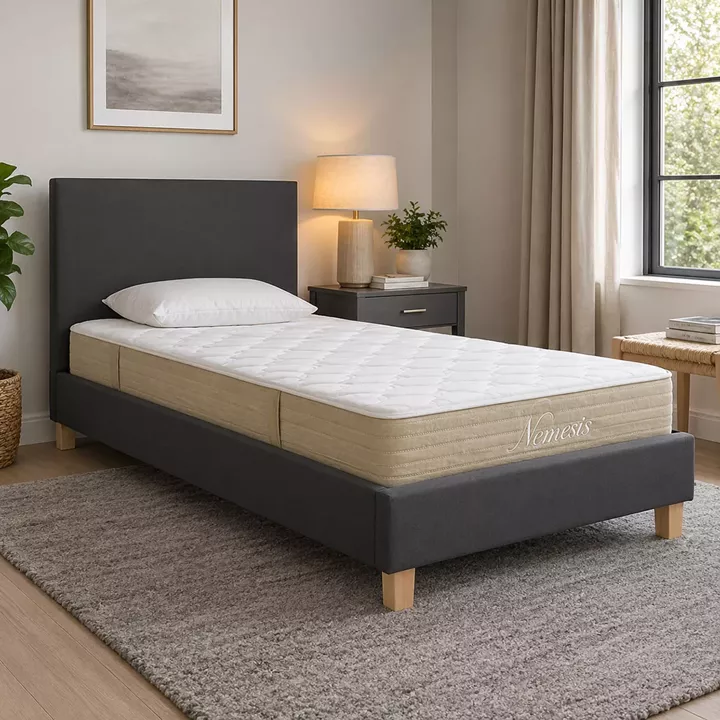 Bed with mattress Nevil-Nemesis pakoworld anthracite fabric with natural color leg 100x200cm