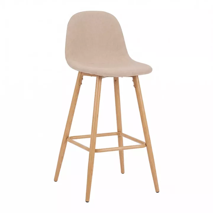 Bar stool Bella pakoworld beige fabric with natural color metal leg 41.5x49x108cm