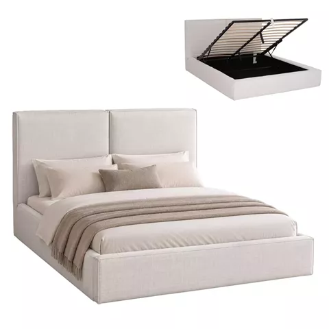 DOUBLE BED WITH STORAGE SPACE SONDER HM764.02 CREAM WHITE FABRIC--FOR MATTRESS 160x200cm