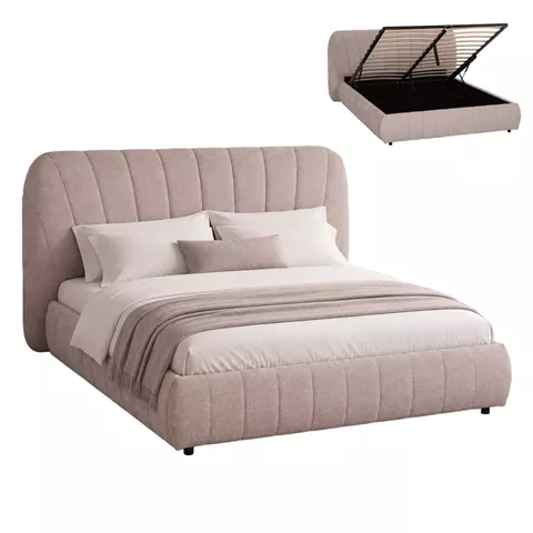 DOUBLE BED WITH STORAGE SPACE WEYLON HM765.03 BEIGE FABRIC--FOR MATTRESS 160x200cm