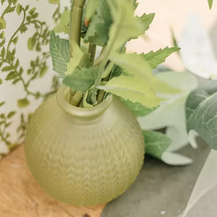 Beauty Home Βάζο Alice από σκαλιστό γυαλί σε χρώμα φιστικί Ø8,5×8,5cm – 200ml