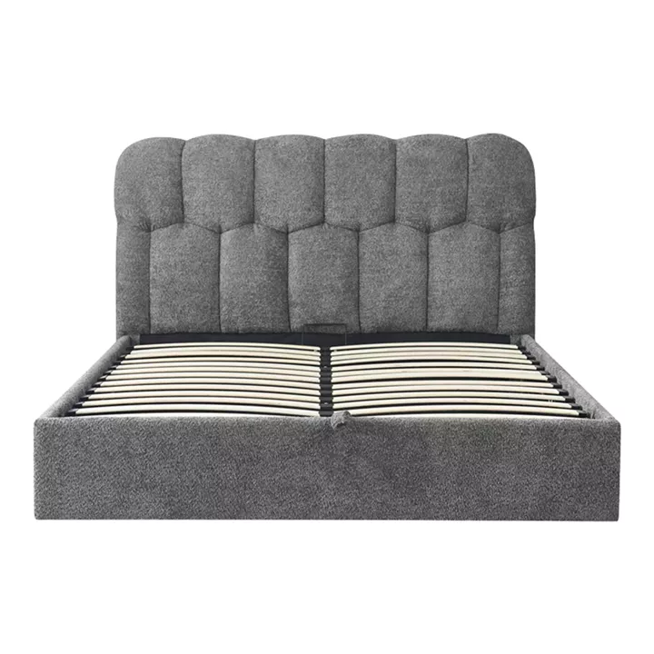 Double bed Sectra pakoworld grey boucle fabric 160x200cm