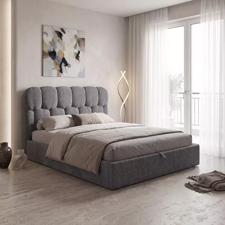 Double bed Sectra pakoworld grey boucle fabric 160x200cm