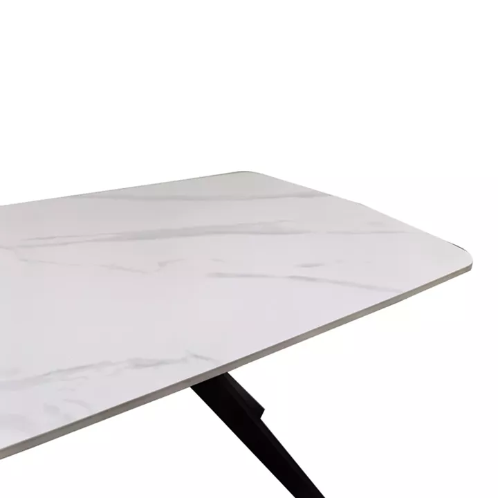 Τραπέζι Ezali pakoworld sintered stone λευκή ματ όψη μαρμάρου με μαύρο μεταλλικό πόδι 180x90x75εκ