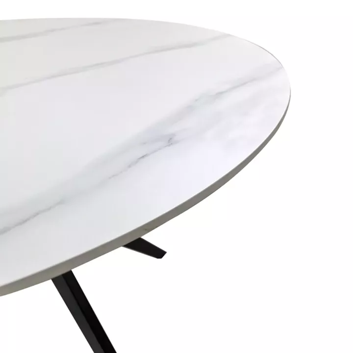 Τραπέζι Orbital pakoworld sintered stone λευκή ματ όψη μαρμάρου με μαύρο μεταλλικό πόδι Φ100x76εκ