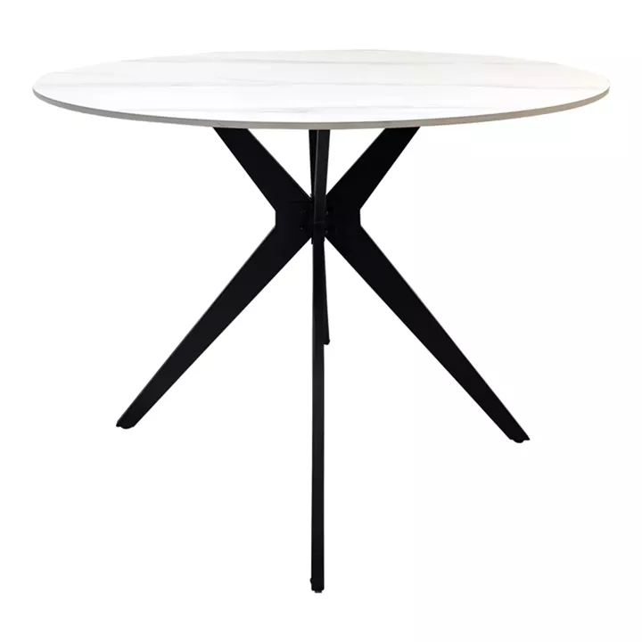 Τραπέζι Orbital pakoworld sintered stone λευκή ματ όψη μαρμάρου με μαύρο μεταλλικό πόδι Φ100x76εκ