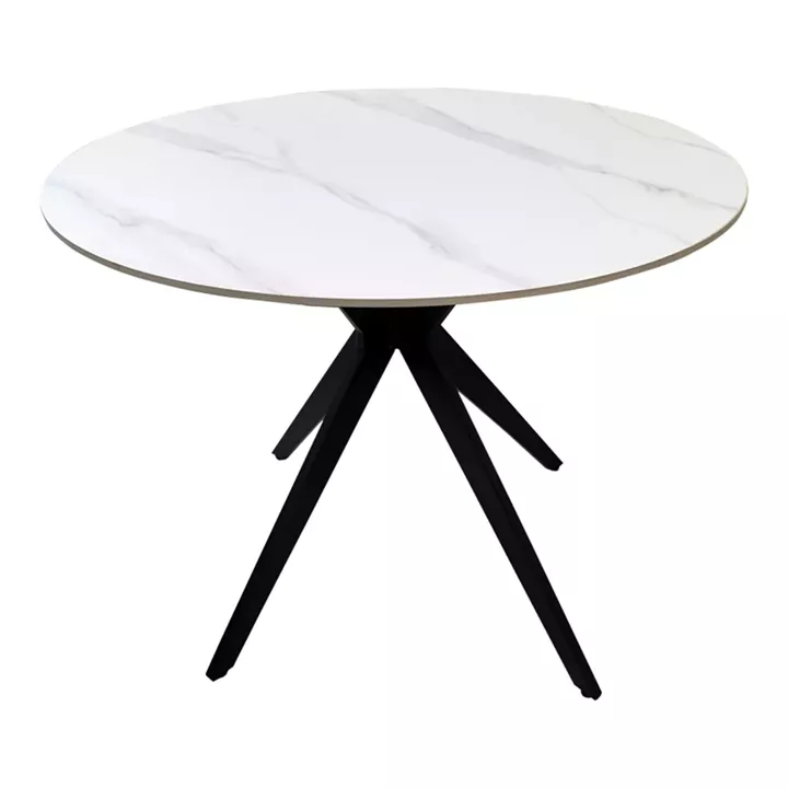 Τραπέζι Orbital pakoworld sintered stone λευκή ματ όψη μαρμάρου με μαύρο μεταλλικό πόδι Φ100x76εκ