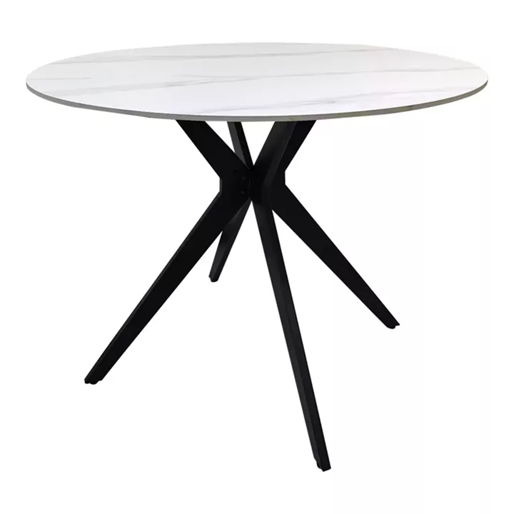 Τραπέζι Orbital pakoworld sintered stone λευκή ματ όψη μαρμάρου με μαύρο μεταλλικό πόδι Φ100x76εκ