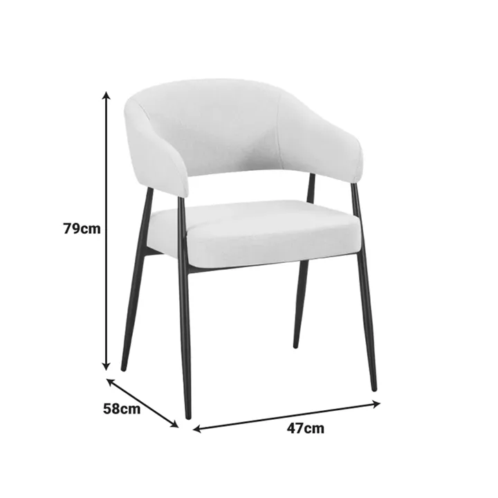Armchair Filonda pakoworld ivory fabric with black metal leg 47x58x79cm