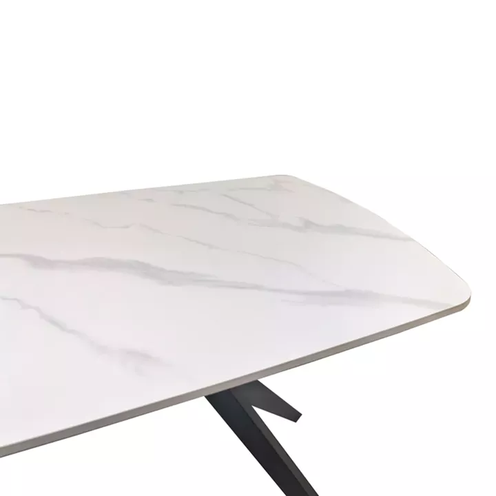 Τραπέζι Ezali pakoworld sintered stone λευκή ματ όψη μαρμάρου με μαύρο μεταλλικό πόδι 140x80x75εκ