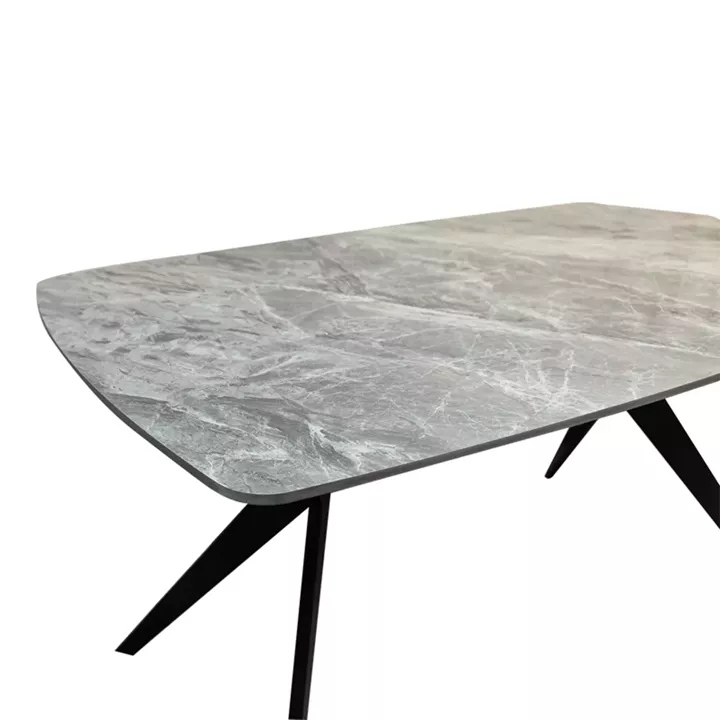 Τραπέζι Ezali pakoworld sintered stone γκρι όψη μαρμάρου με μαύρο μεταλλικό πόδι 140x80x75εκ