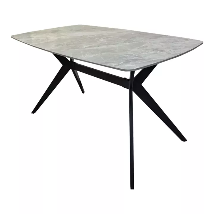 Τραπέζι Ezali pakoworld sintered stone γκρι όψη μαρμάρου με μαύρο μεταλλικό πόδι 140x80x75εκ
