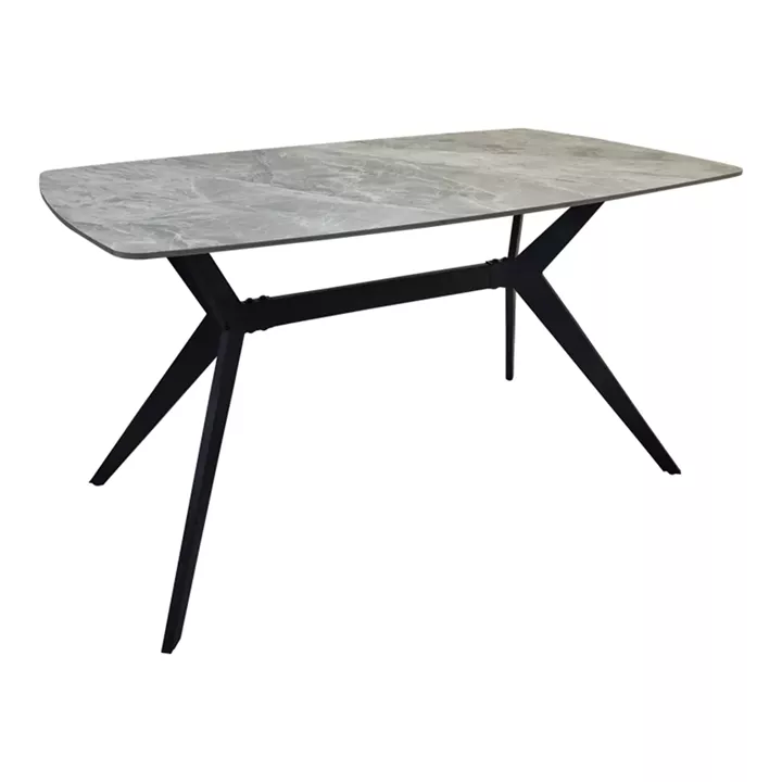 Τραπέζι Ezali pakoworld sintered stone γκρι όψη μαρμάρου με μαύρο μεταλλικό πόδι 140x80x75εκ