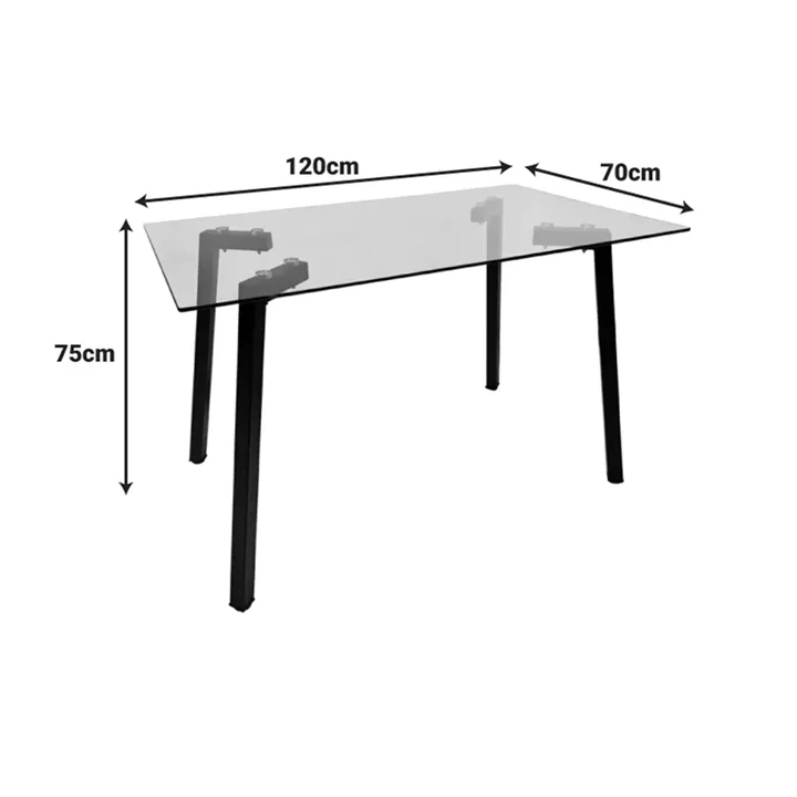 Titta table pakoworld glass top with black metal leg 120x70x75cm