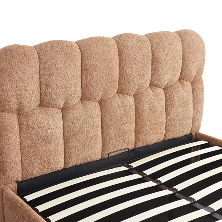 Κρεβάτι διπλό Sectra pakoworld terracotta μπουκλέ ύφασμα 160x200εκ