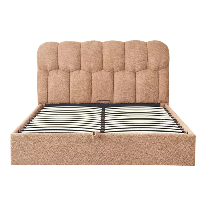 Κρεβάτι διπλό Sectra pakoworld terracotta μπουκλέ ύφασμα 160x200εκ