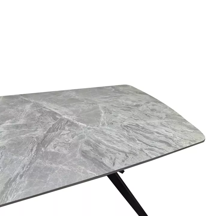Τραπέζι Ezali pakoworld sintered stone γκρι όψη μαρμάρου με μαύρο μεταλλικό πόδι 180x90x75εκ