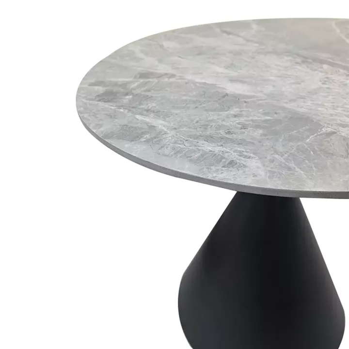 Τραπέζι Flenada pakoworld sintered stone σε γκρι όψη μαρμάρου με μαύρη μεταλλική βάση Φ80x76εκ