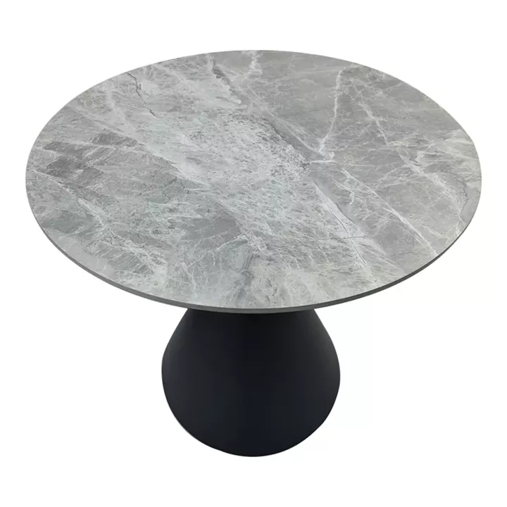 Τραπέζι Flenada pakoworld sintered stone σε γκρι όψη μαρμάρου με μαύρη μεταλλική βάση Φ80x76εκ