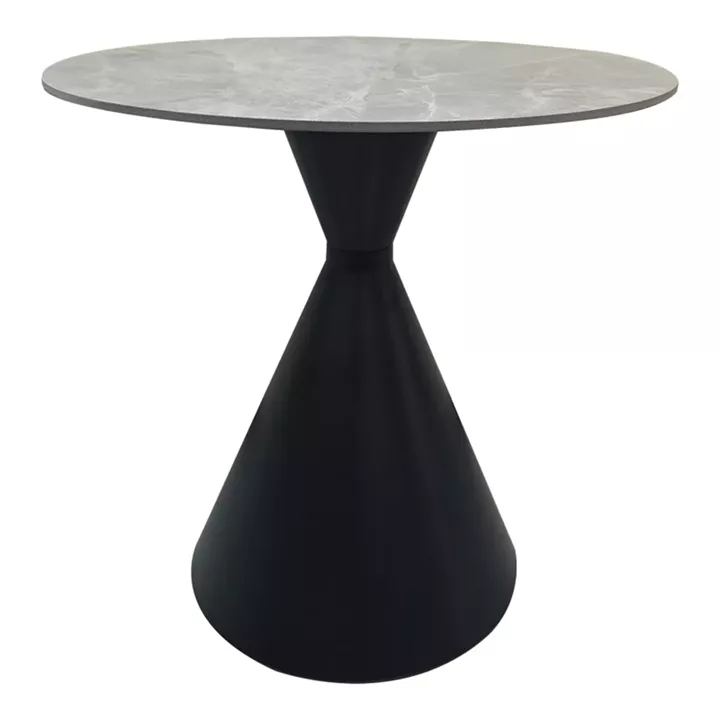 Τραπέζι Flenada pakoworld sintered stone σε γκρι όψη μαρμάρου με μαύρη μεταλλική βάση Φ80x76εκ