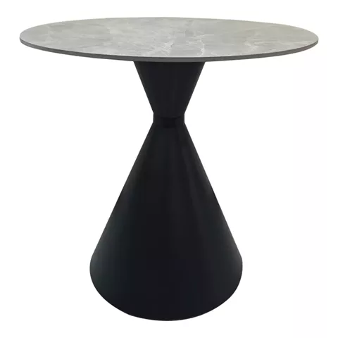 Τραπέζι Flenada pakoworld sintered stone σε γκρι όψη μαρμάρου με μαύρη μεταλλική βάση Φ80x76εκ