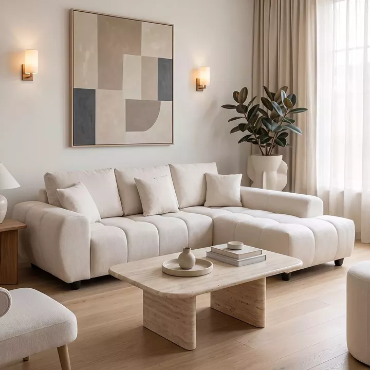 Left corner sofa Londe pakoworld beige fabric 273x211x92cm