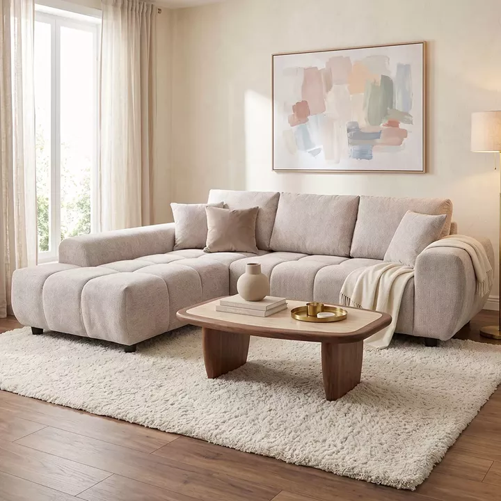 Right corner sofa Londe pakoworld grey beige fabric 273x211x92cm