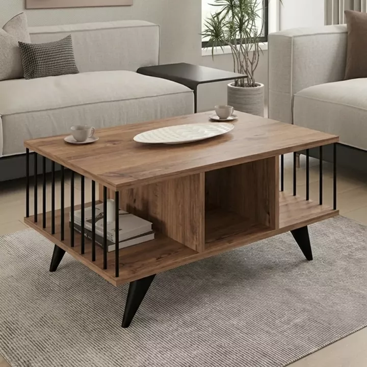 Τραπέζι σαλονιού Pena pakoworld sonoma με μαύρο 90x60x39,5εκ