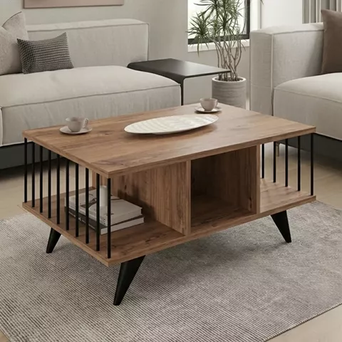 Τραπέζι σαλονιού Pena pakoworld sonoma με μαύρο 90x60x39,5εκ