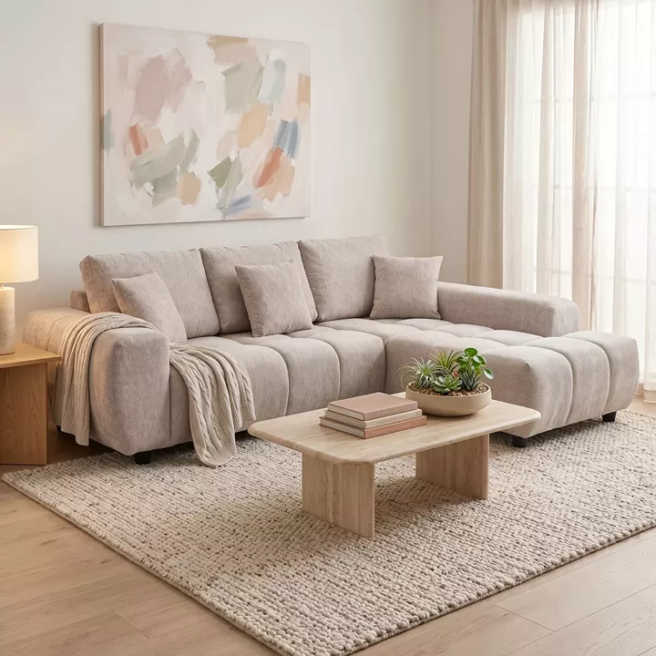 Left corner sofa Londe pakoworld grey beige fabric 273x211x92cm
