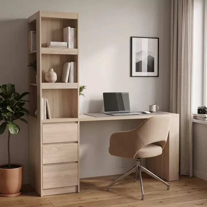 Desk with bookcase Cliner pakoworld sonoma 140x50x180cm