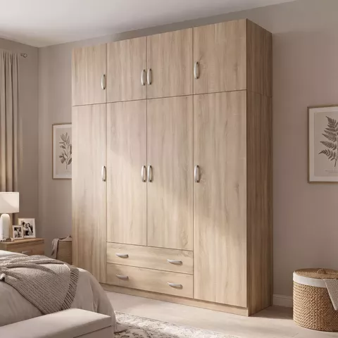 Ντουλάπα τετράφυλλη και πατάρι Alvia pakoworld sonoma 200x51x240εκ