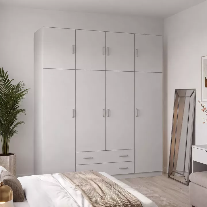 Four door wardrobe with loft Alvia pakoworld white 200x51x240cm