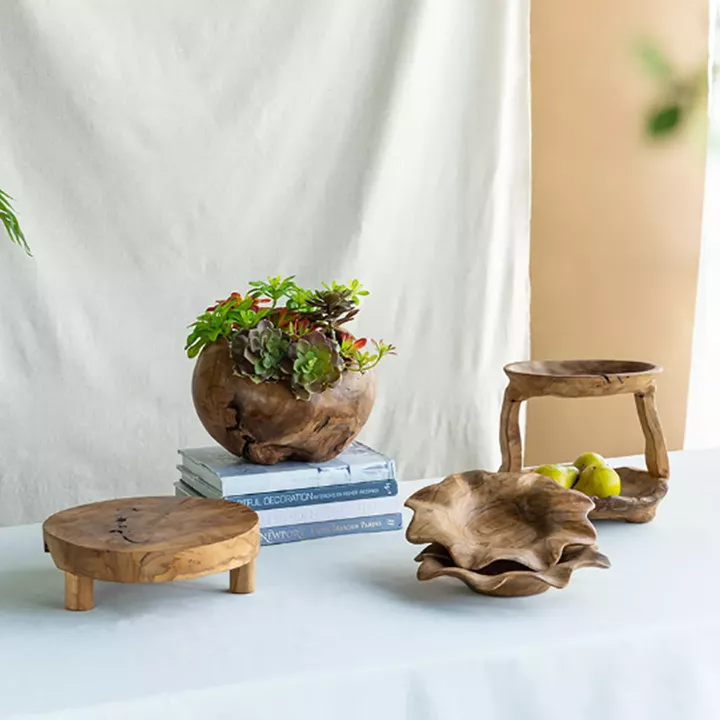 Artekko Woody Riser Διακοσμητικά Πλατό από Ξύλο Teak σε Φυσική Απόχρωση (30x30x10)cm 2pcs