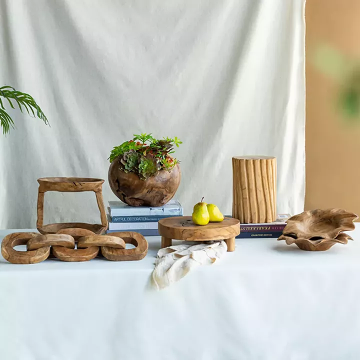 Artekko Woody Riser Διακοσμητικά Πλατό από Ξύλο Teak σε Φυσική Απόχρωση (30x30x10)cm 2pcs