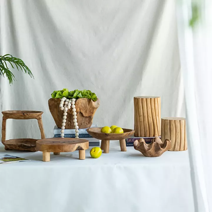Artekko Woody Riser Διακοσμητικά Πλατό από Ξύλο Teak σε Φυσική Απόχρωση (30x30x10)cm 2pcs