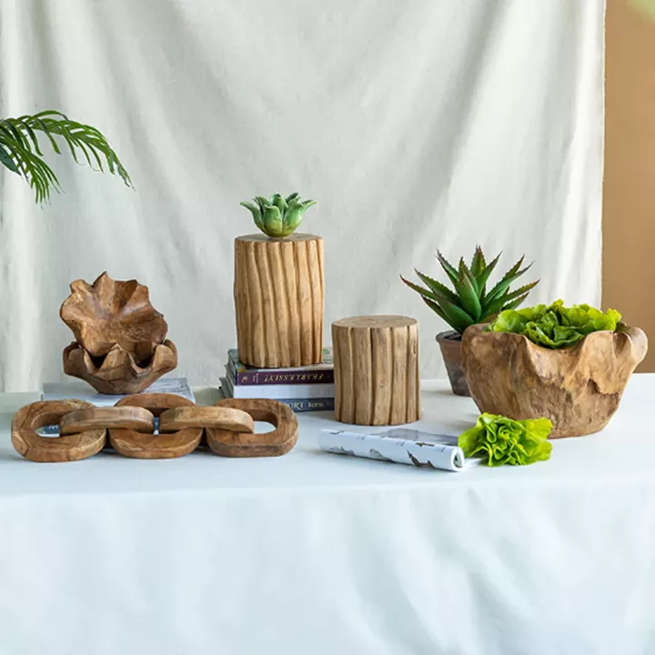 Artekko Woody Riser Διακοσμητικά Πλατό από Ξύλο Teak σε Φυσική Απόχρωση (30x30x10)cm 2pcs
