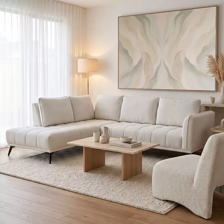 Right corner sofa Belanza pakoworld beige fabric 265x213x90cm