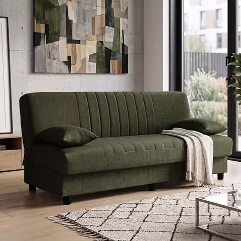 Three seater sofabed Romina pakoworld with storege space olive green fabric 180x75x85cm