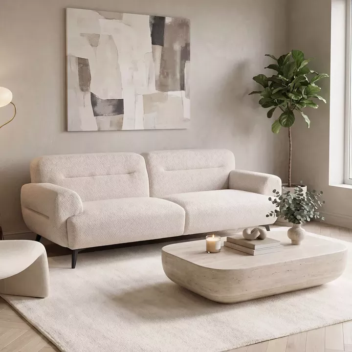 3-seater sofa Anbola pakoworld ecru fabric 213x87x80cm