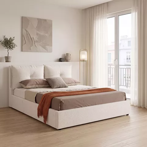Κρεβάτι διπλό Dorma pakoworld με αποθηκευτικό χώρο εκρού ύφασμα 160x200εκ