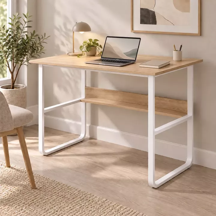 Γραφείο εργασίας Kela pakoworld mdf σε oak απόχρωση με λευκό μέταλλο 100x60x73εκ