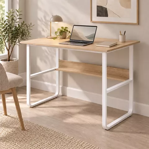 Γραφείο εργασίας Kela pakoworld mdf σε oak απόχρωση με λευκό μέταλλο 100x60x73εκ